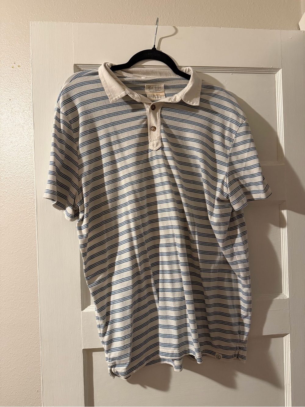 Marine Layer Cream Polo with Blue Stripe Detail